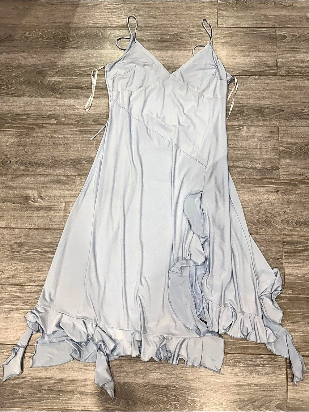 DKNY Ruffled-Hem Midi Slip Dress Blue Size 14